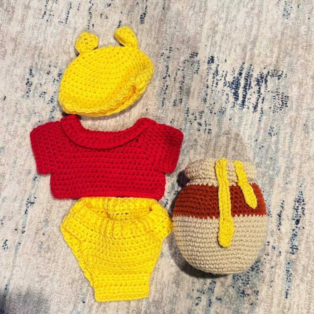 Handmade Crochet Baby Costume Set - Red and Yellow - Winnie the Pooh